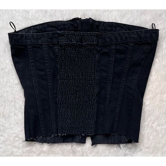 NWT Zara Black Corset Style Front Zip Closure Frayed Hem Fitted Denim Top, Large - Picture 14 of 16